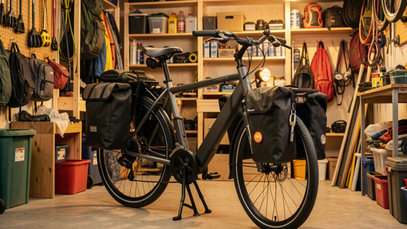 A cargo e-bike kitted with accessories