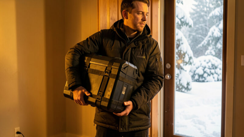 E-bike battery carried indoors from the cold in winter