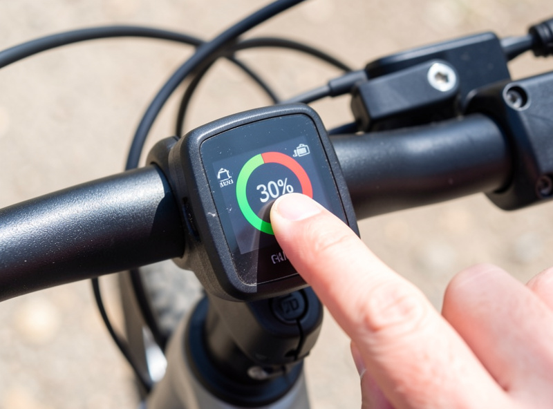 E-bike display showing a partial charge level around 30 percent before a top-up