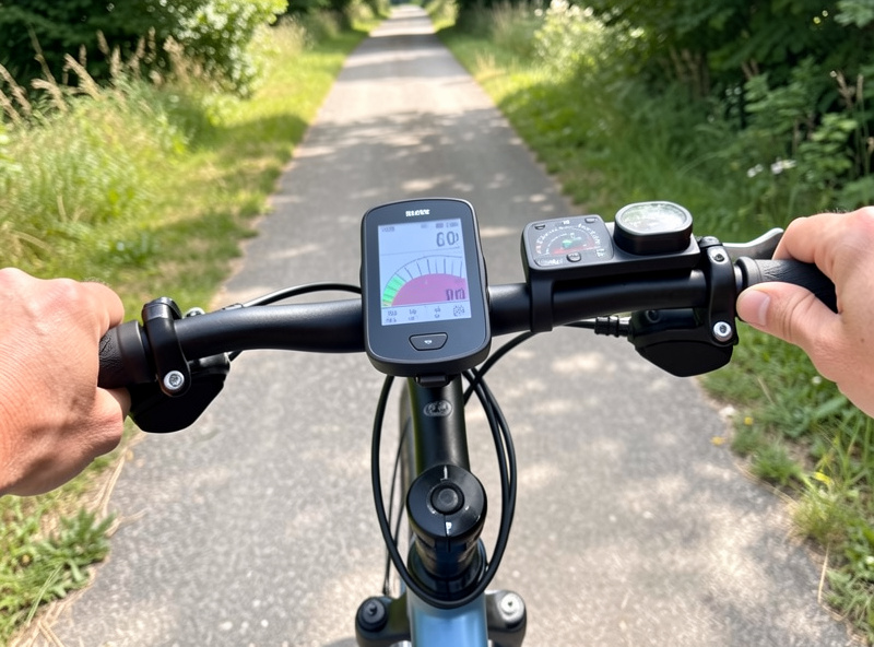 Watt-meter and display showing energy logging during a real-range test ride on a converted commuter e-bike