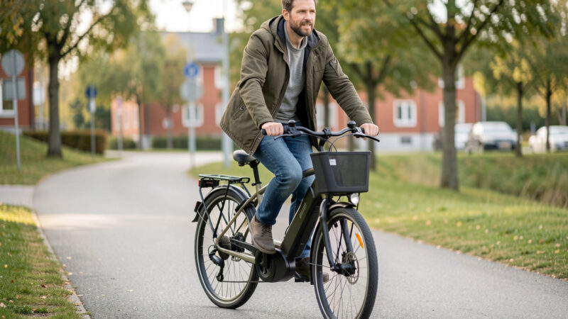 Legal pedelec converted commuter e-bike on a Swedish cycle path
