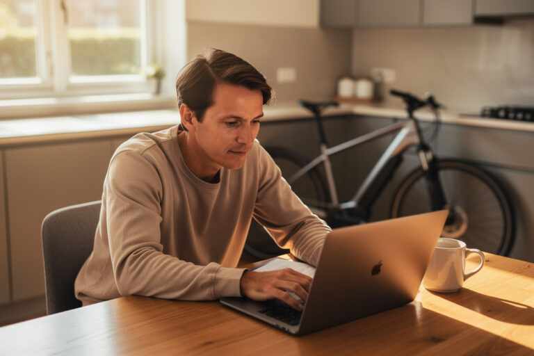 E-bike owner reviewing an insurance policy on a laptop