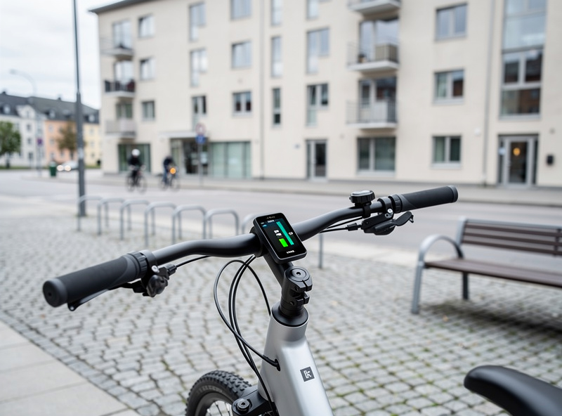 E-bike parked at a Swedish commuter destination with battery charge to spare