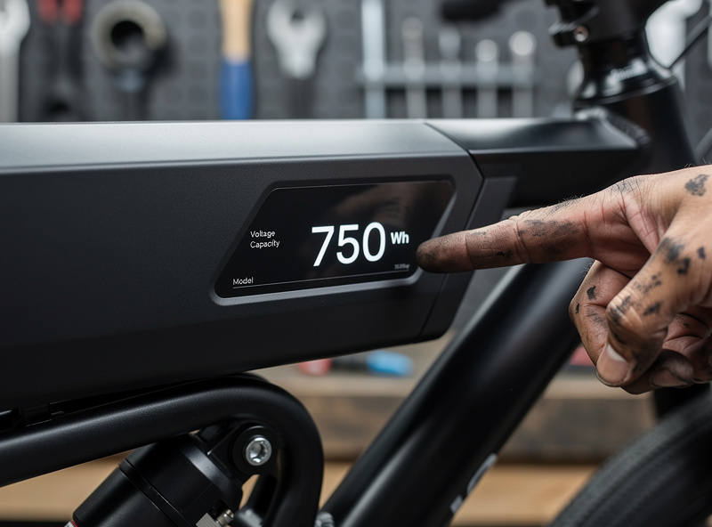E-bike battery pack with watt-hour rating label visible during a comparison check