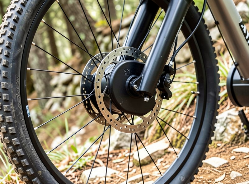 Rear hub motor electric bike wheel close-up showing the motor casing