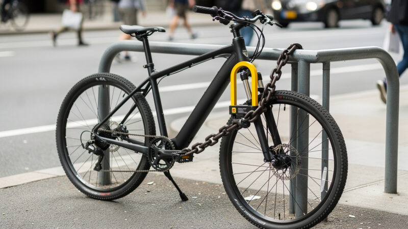 E-bike secured with two different locks on a city rack